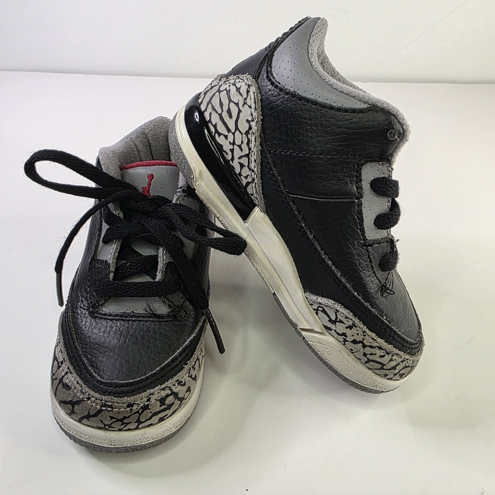 GUC OG PS Nike Air Jordan 3 Retro TD Black Cement Grey Sz 6C 832033-010 Rare